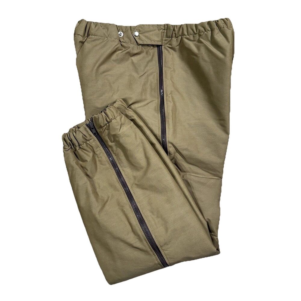 VTG 80s LL Bean Mens Medium Full Side Zip Snow Pants Quilted Lining Khaki Tan